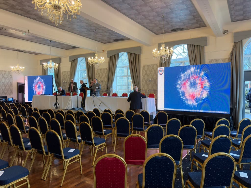 dual 3x2m led video walls, 8x2m stage along with dual 3x1m stage wings in Leeds, South Yorkshire.