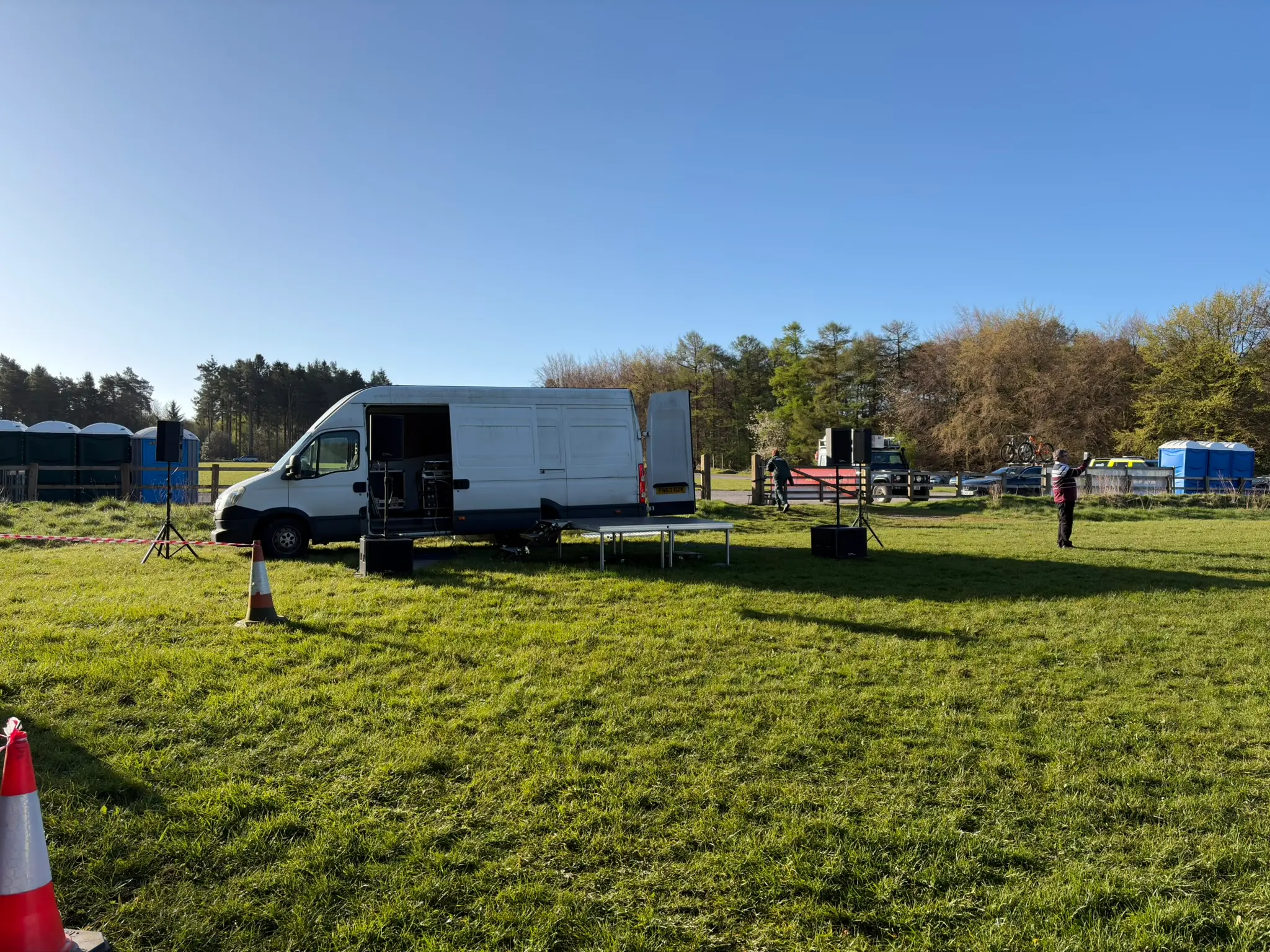 outdoor pa, stage delivery and install in Dalby Forest, North Yorkshire.